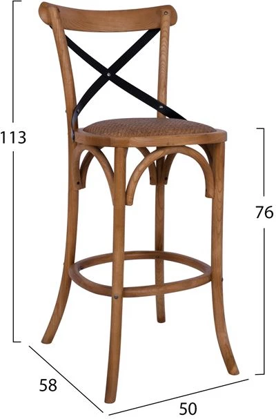 Leseni barski stol Forenza FH8304 kovinski s križanim naslonom 50x58x113 cm