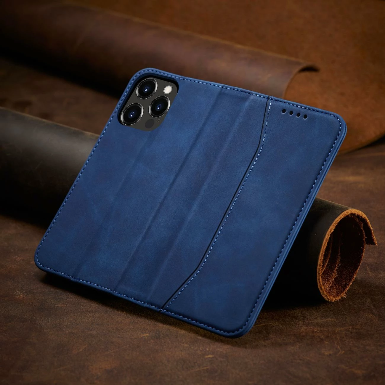 Etui magnetni Fancy Case s trakom za denarnico in stojalom za iPhone 13 Pro Max, modra — Hurtel