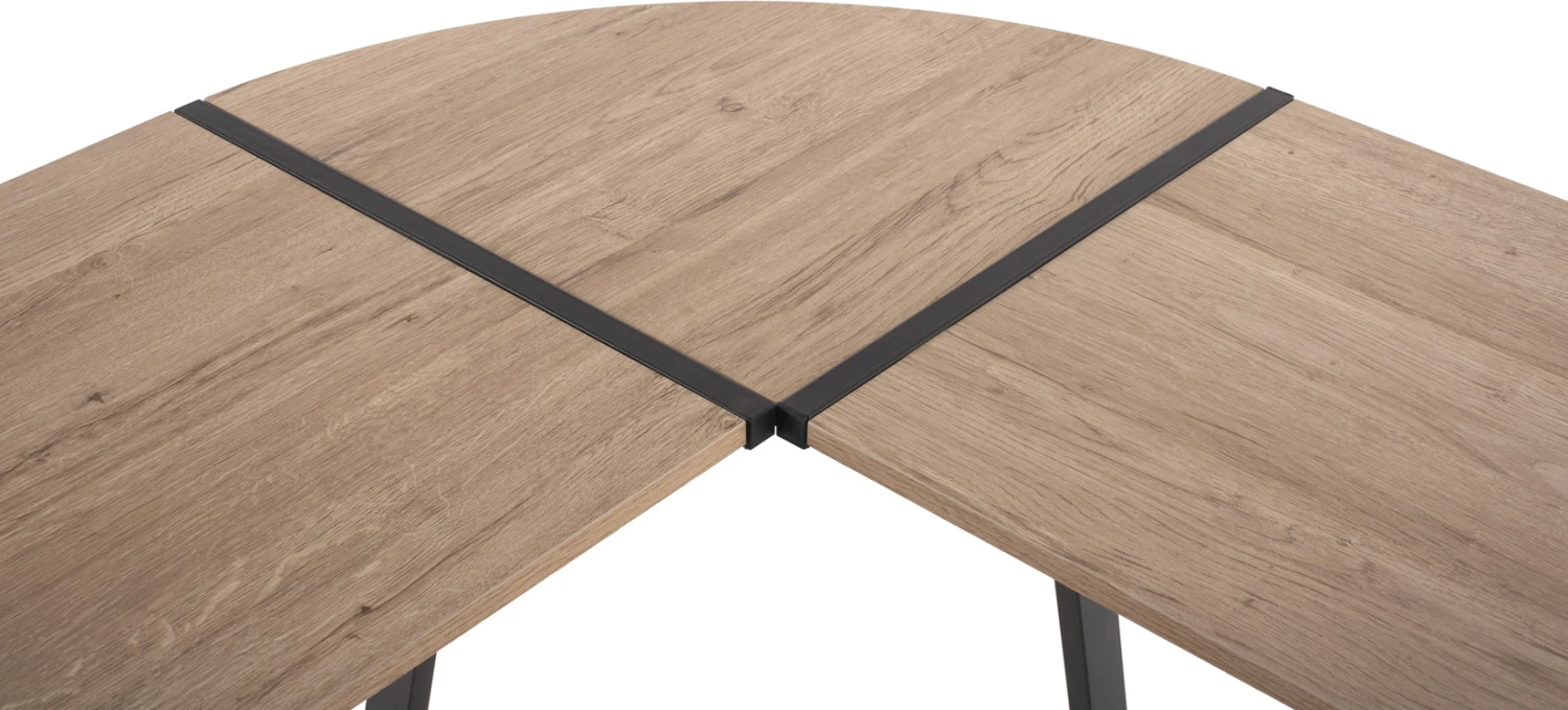 Kotna pisalna miza FH9319 temno siva kovinski okvir in MDF namizje v barvi hrasta 147X112X74Hcm