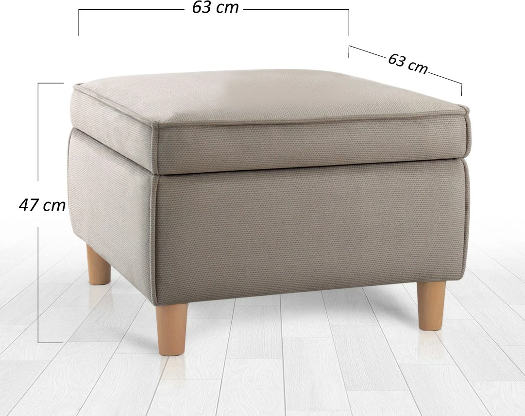 Puf, 100% bombaž, noge iz jesenovega lesa, s prostorom za shranjevanje, rjav — Atelier del Sofa, Roscen