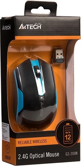 Brezžični miška A4Tech G3-200N, 1000 DPI, črn