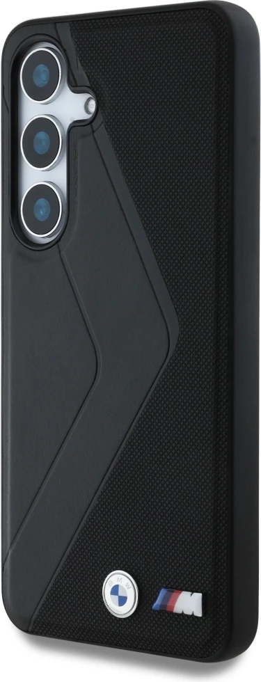 Zaščitni ovitek z usnjem in širokimi črtami BMW MagSafe za Samsung Galaxy S25, črn