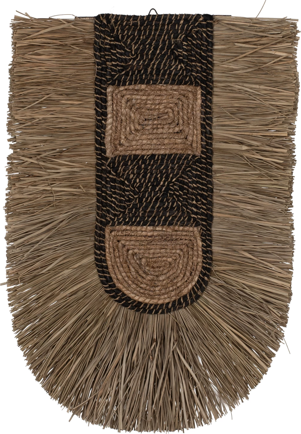 Stenski dekor iz trave in vlaknenih abaka vlaken, naravna in črna, 46x8x68 cm, FH7793