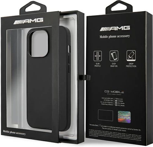 Usnjena zaščitna prevleka za iPhone 14 Pro Max 6,7", Mercedes AMG AMHCP14XDOLBK, črna