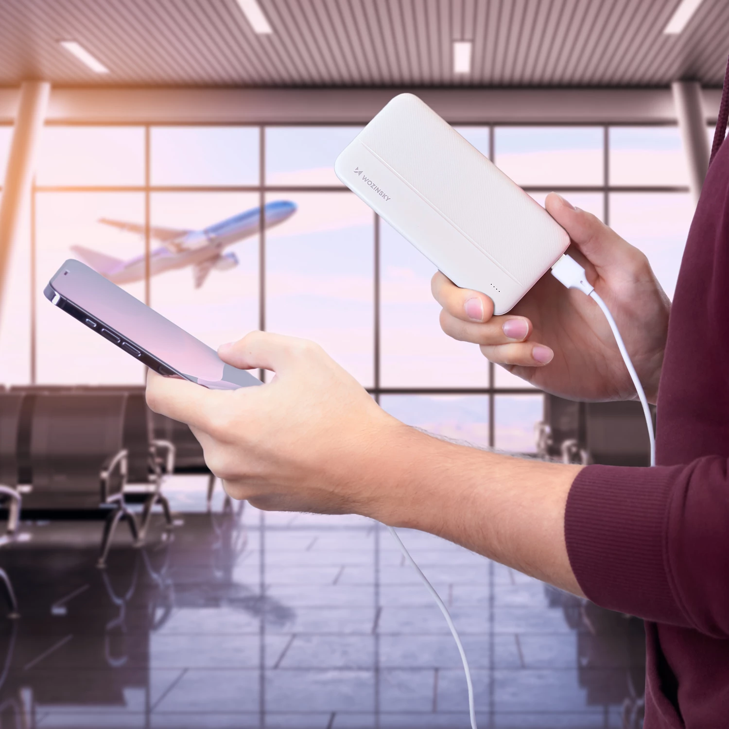 Powerbank 10000 mAh, 2x USB, bel, Wozinsky WPBWE1