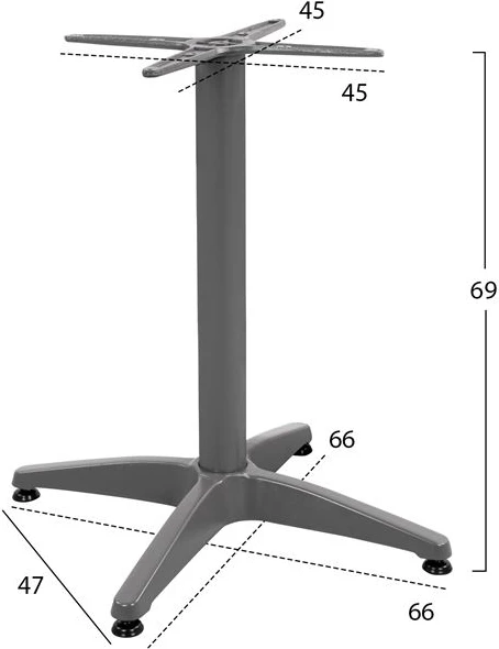 Aluminijasta osnova 4 noge 65x65x70 cm s križem 48x48 cm FH448.04 Siva