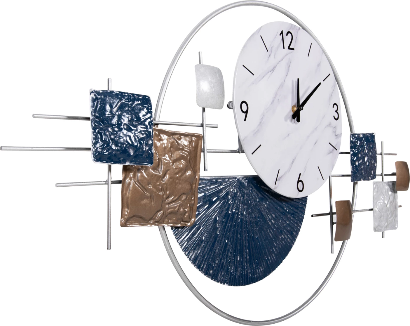 Stenska ura FH4209 kovinska v beli barvi s črnimi kazalci in številkami 92x51Hcm