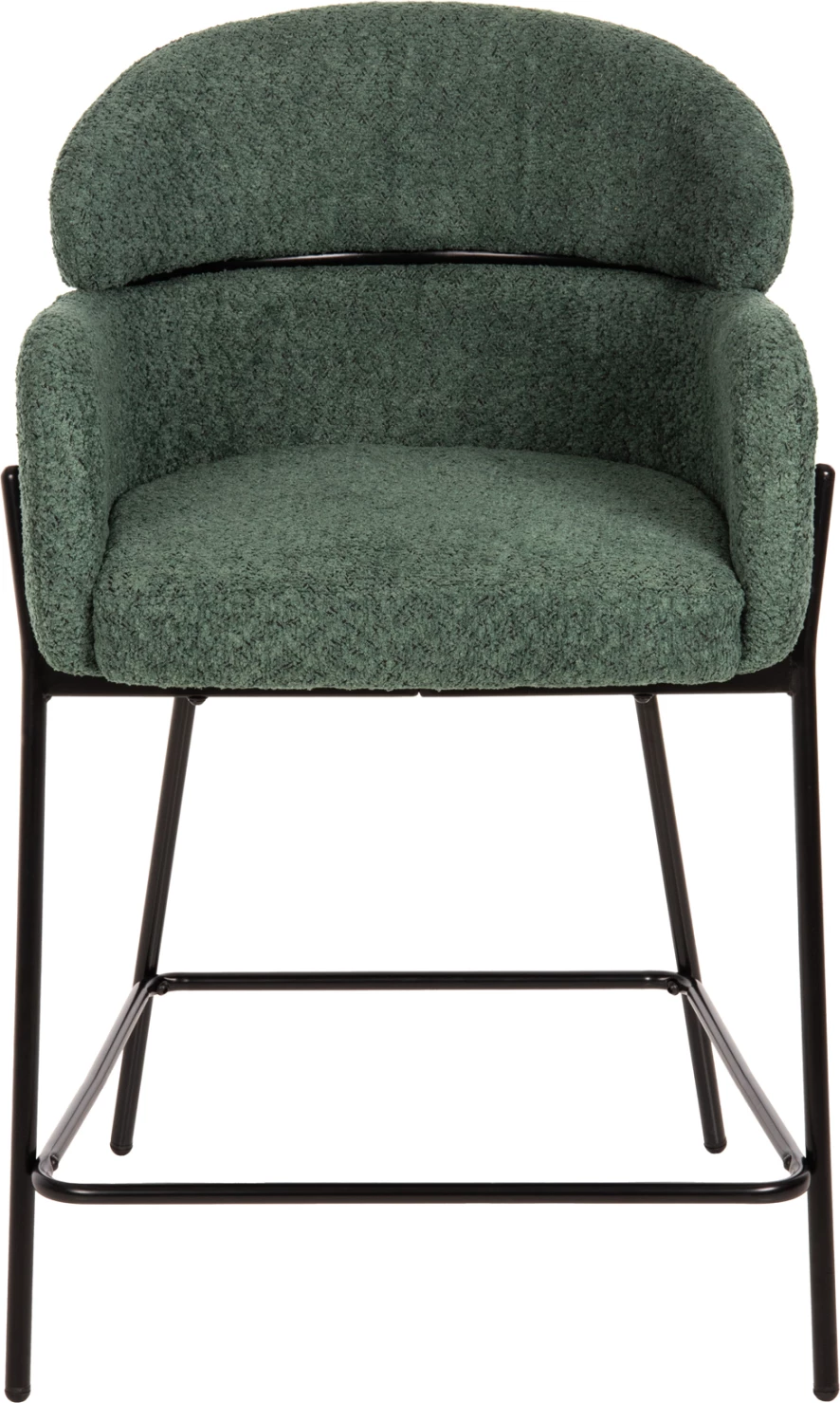 Barski stol srednje višine WOLF FH8584.03 v petrol zelenem bouclé blagu-črne kovinske noge 56x56x96Hcm, set 2 kosov