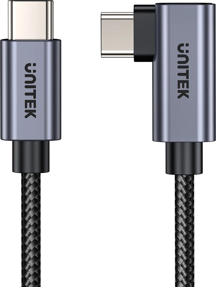 Kabel USB-C z 90° kotom PD 100W 0,5 m, črno-siv - Unitek