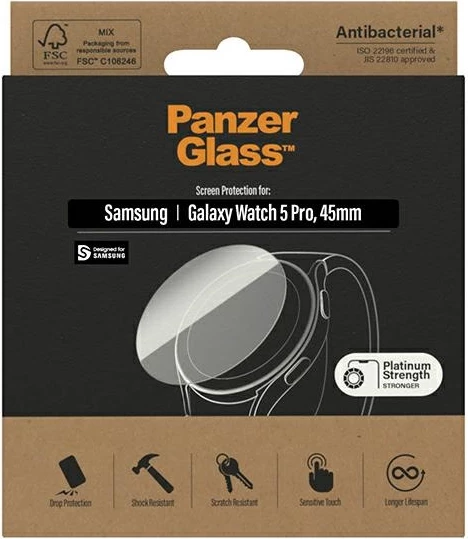 Zaščitno steklo PanzerGlass za Samsung Galaxy Watch 5 Pro 45 mm, antibakterijsko