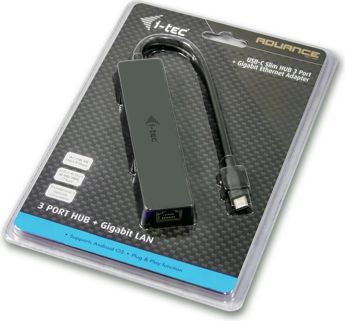 Računalniško ohišje USB-C s 3 USB priključki in Gigabit Ethernet, i-tec C31GL3SLIM, črno