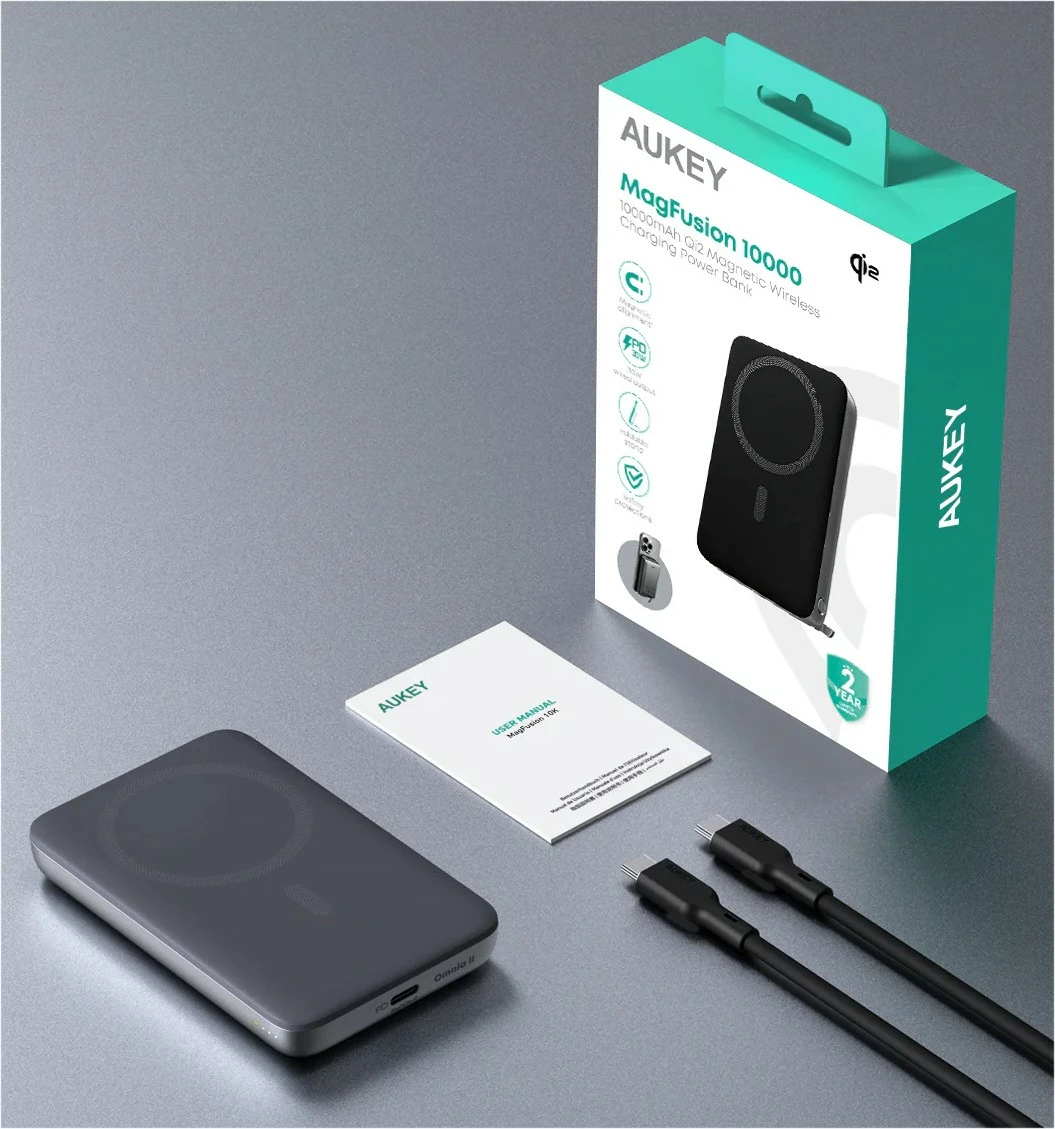 Power bank, AUKEY PB-MS06 MagSafe, 10000 mAh, 30 W, Qi2, črn