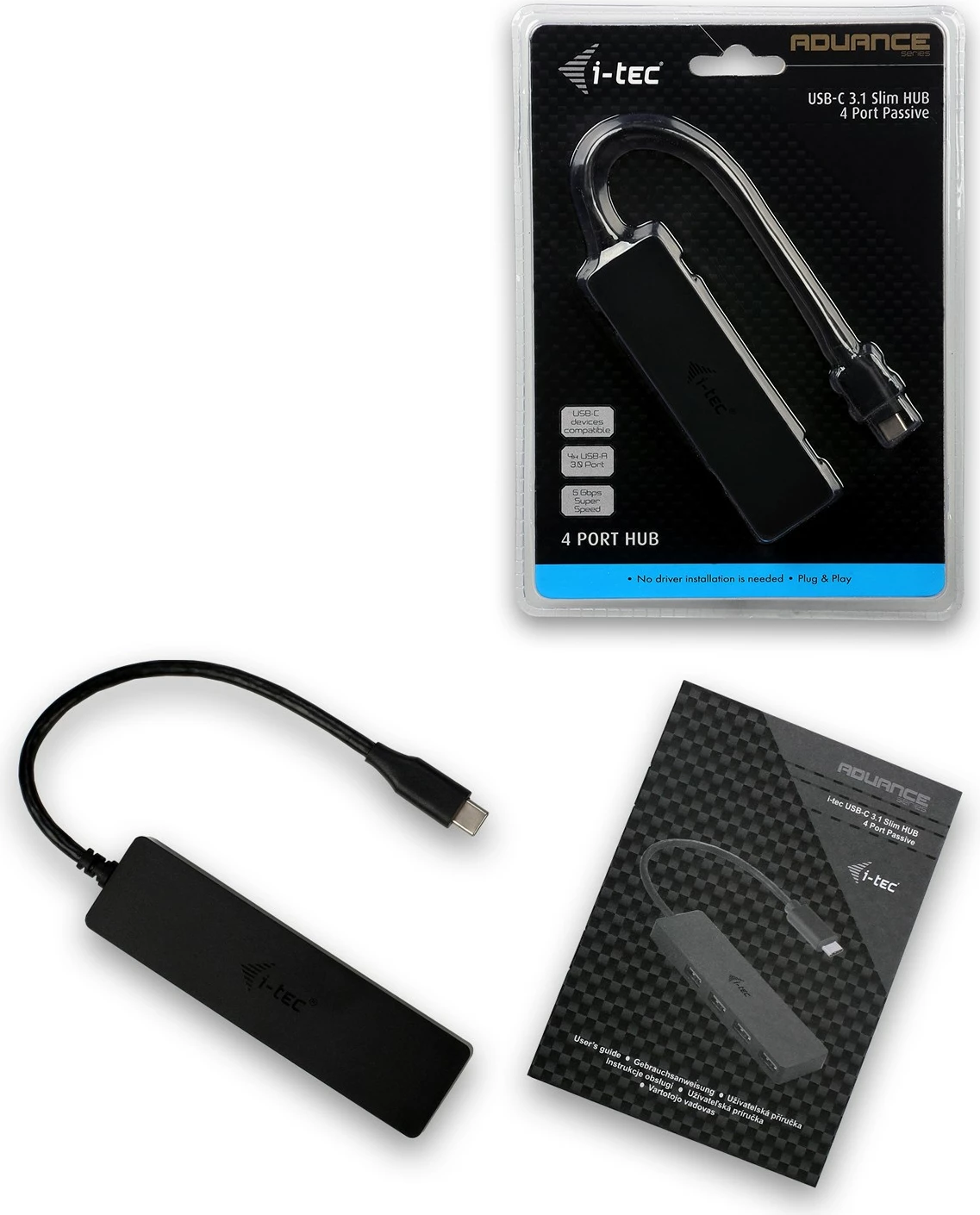 USB-C HUB I-Tec Advance, 4 priključki, 5000 Mbit/s, črn