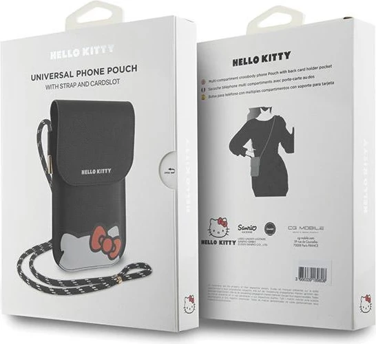 Ovitek za telefon Hello Kitty Leather Hiding Kitty Cord, črn