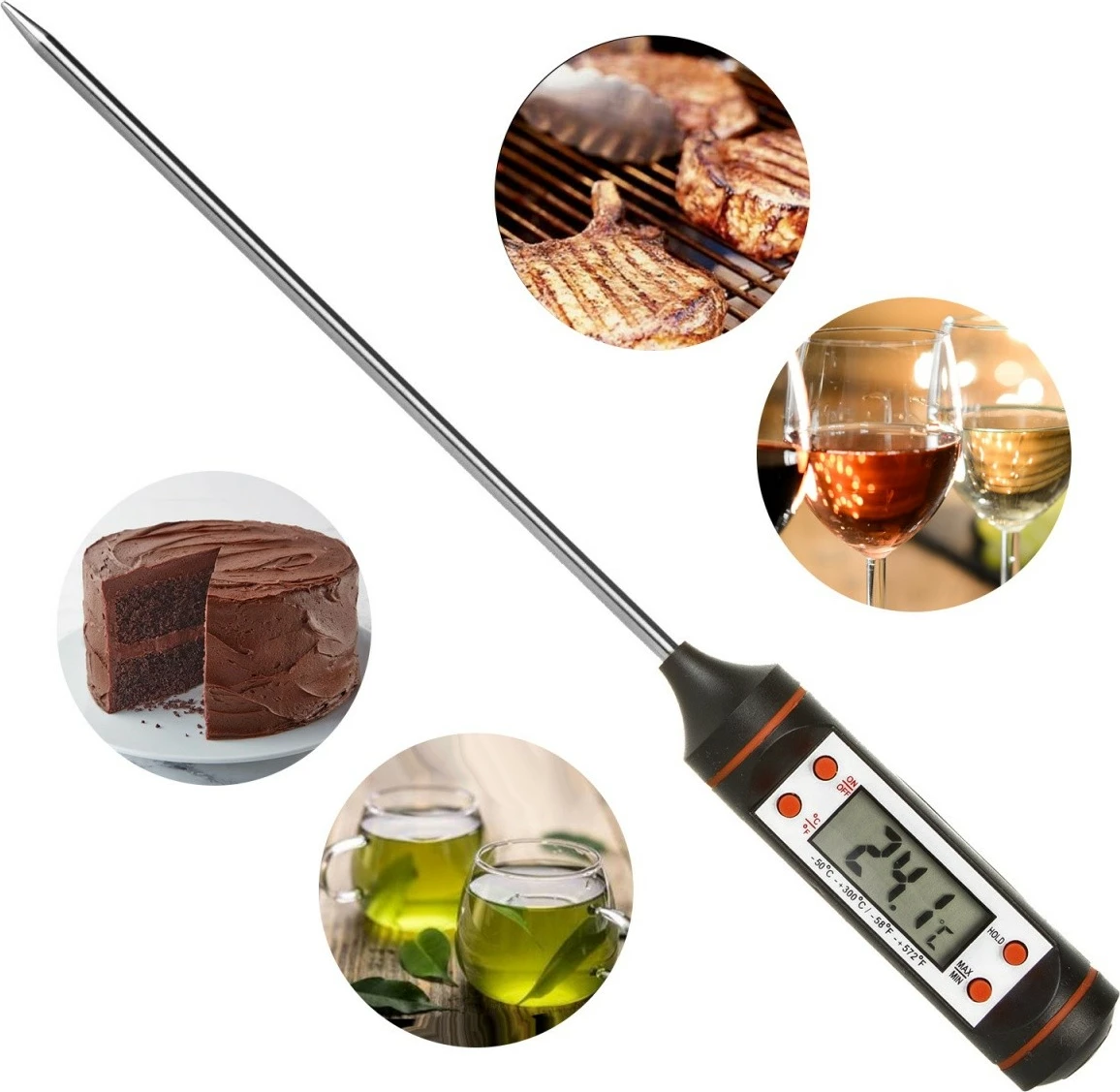 Termometer za hrano, sonda 15 cm, črn GreenBlue GB178