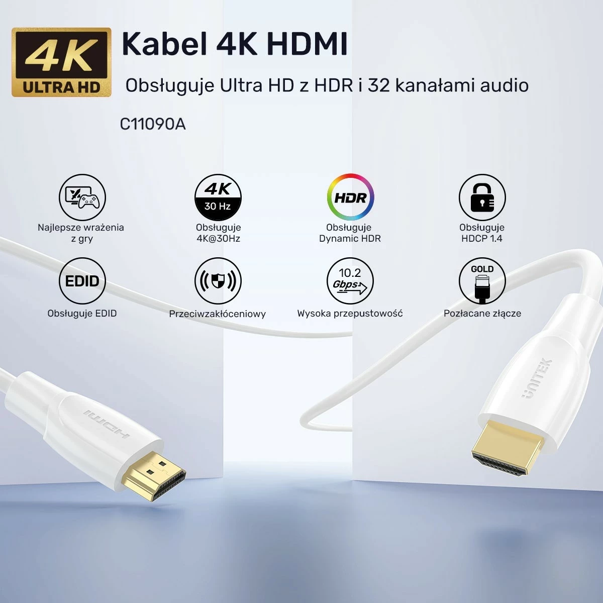 HDMI kabel 2.0 4K, 15 m, bel Unitek