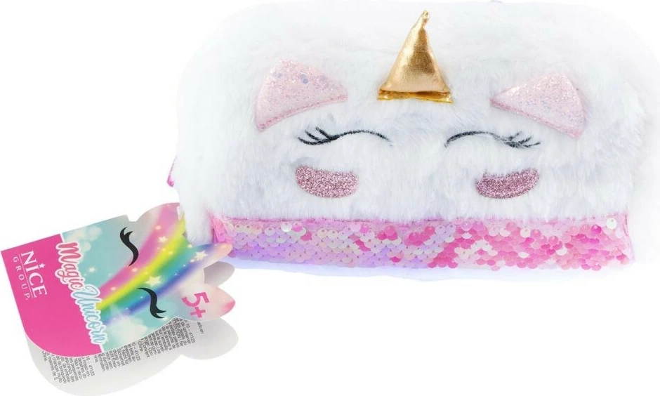 Pelušen etui za svinčnike Nice 16041, unicorn, bel/roza