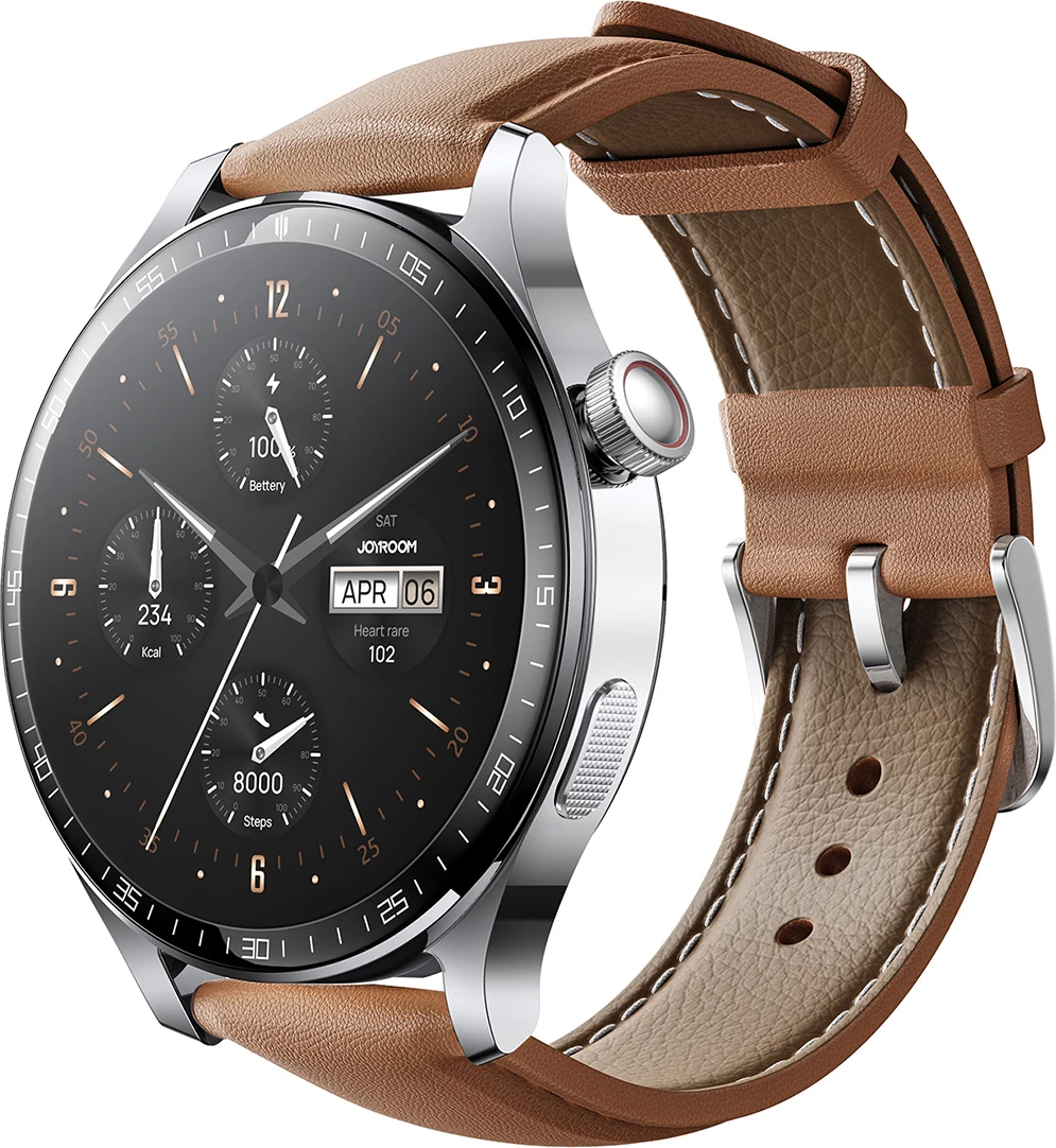 Pametna ura Joyroom JR-FC2 Pro, 1,46", Bluetooth, 350 mAh, srebrna, z usnjenim in silikonskim paščkom