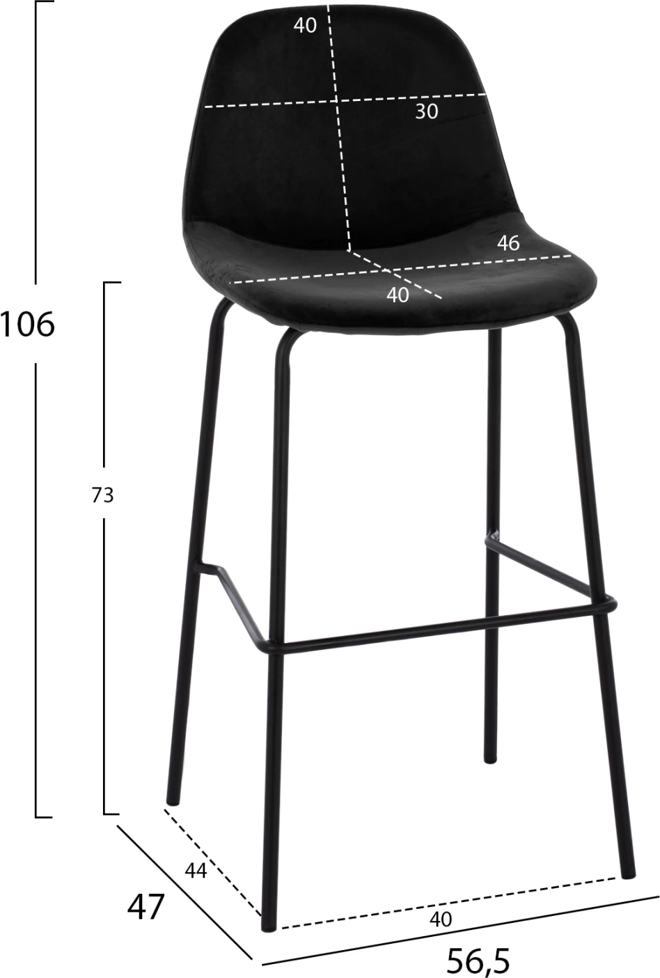 Stol Vincent FH8579.14, žamet črna, kovinski okvir 56,5x47x106 cm, set 4 kosov