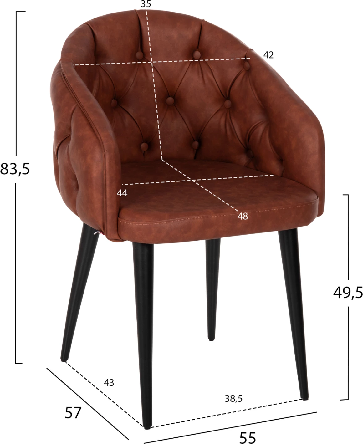 Fotelj 'LORETTA' FH9271.53 v rjavi PU usnje in črne lesene noge 53x60x82H cm