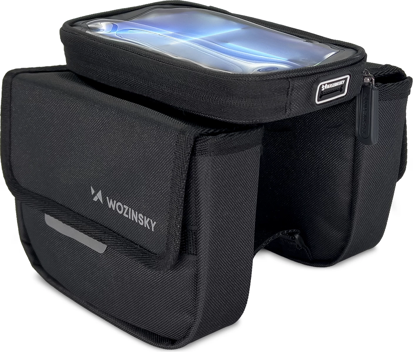 Torba za okvir kolesa Wozinsky WBB26BK, 1,5 L, črna, z ovitkom za telefon