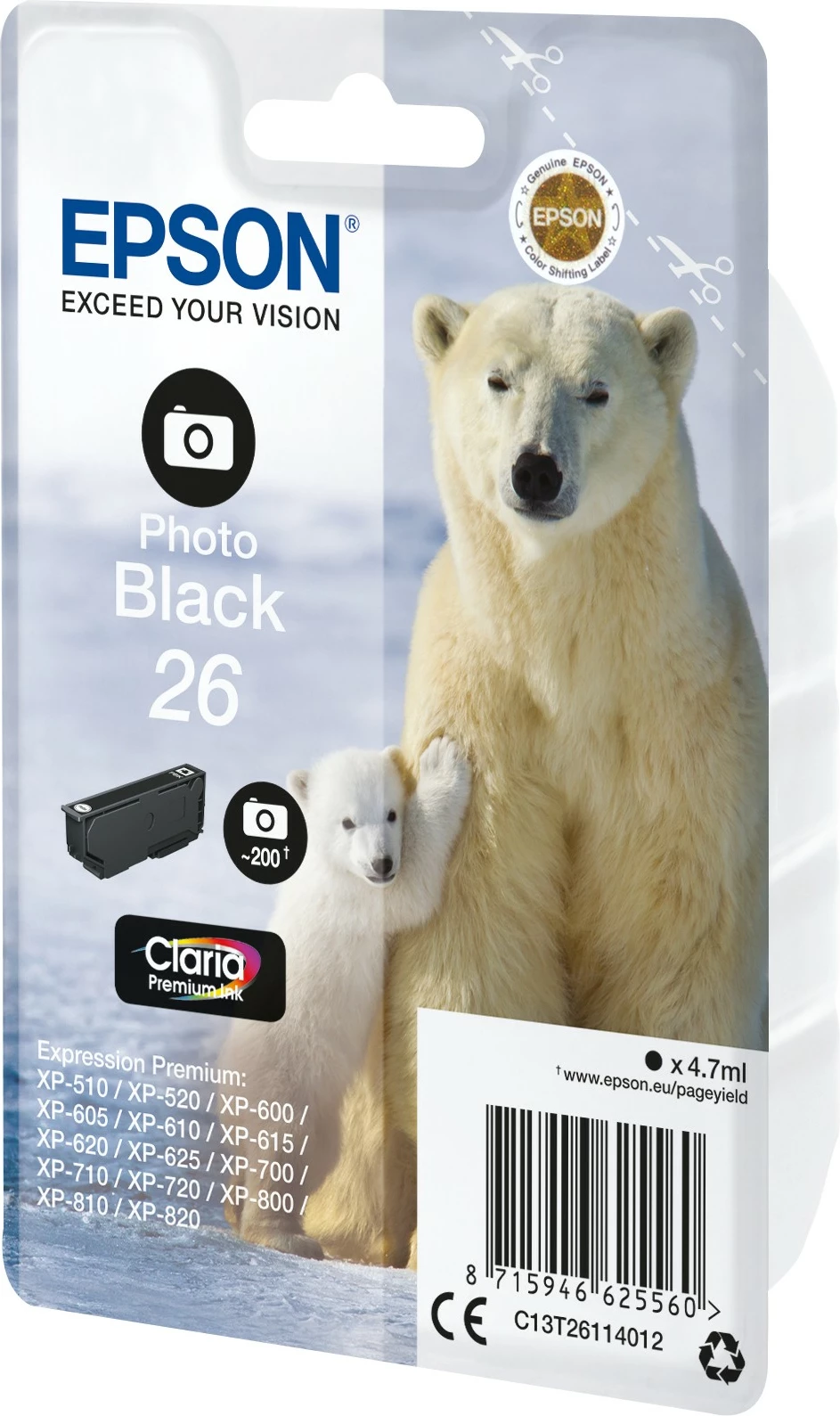 Fotografski toner, Epson Polar bear Singlepack Photo Black 26, 4,7 ml