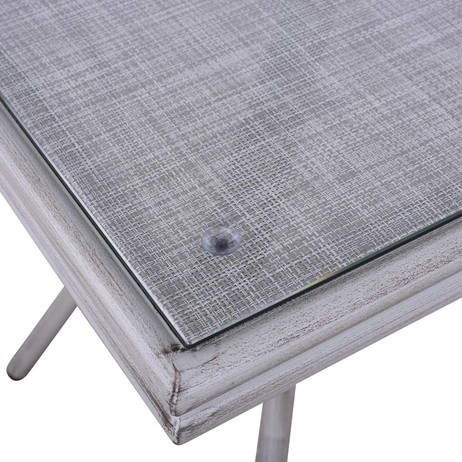 Aluminijasta miza 70X70X76 bambusov videz FH5568.01 bela patina s steklom