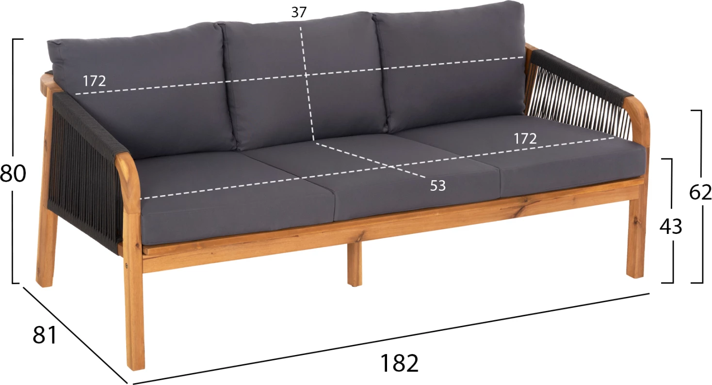 Zunanji lounge set 4 kosov ROSSWELL FH6084.01 akacijev les-okrogla vrv in blazine v antracitu