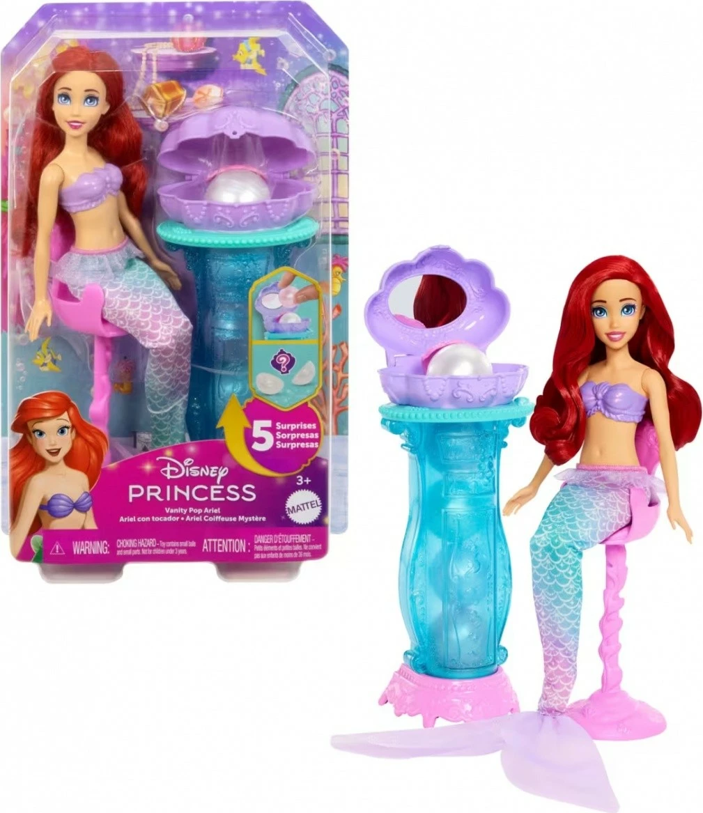 Sirenina punčka Arielka, Disney Princess Mattel JBF86 z mizico za ličenje in dodatki, za deklice
