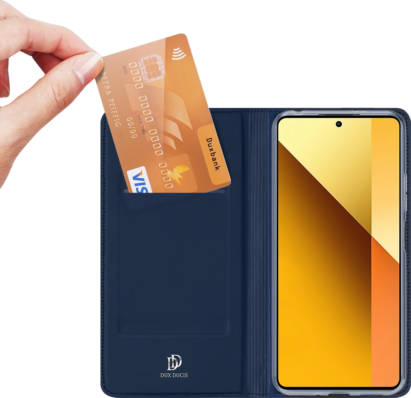 Ovitek za telefon z zapiralom in žepom za kartice, moder, Dux Ducis Skin Pro za Xiaomi Redmi Note 13 5G