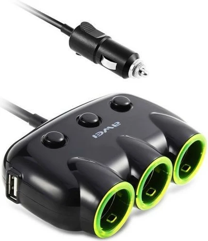 Razdelilec vžigalnikove vtičnice AWEI C-3S, 2x USB, 3 vžigalnikovi izhodi, črn