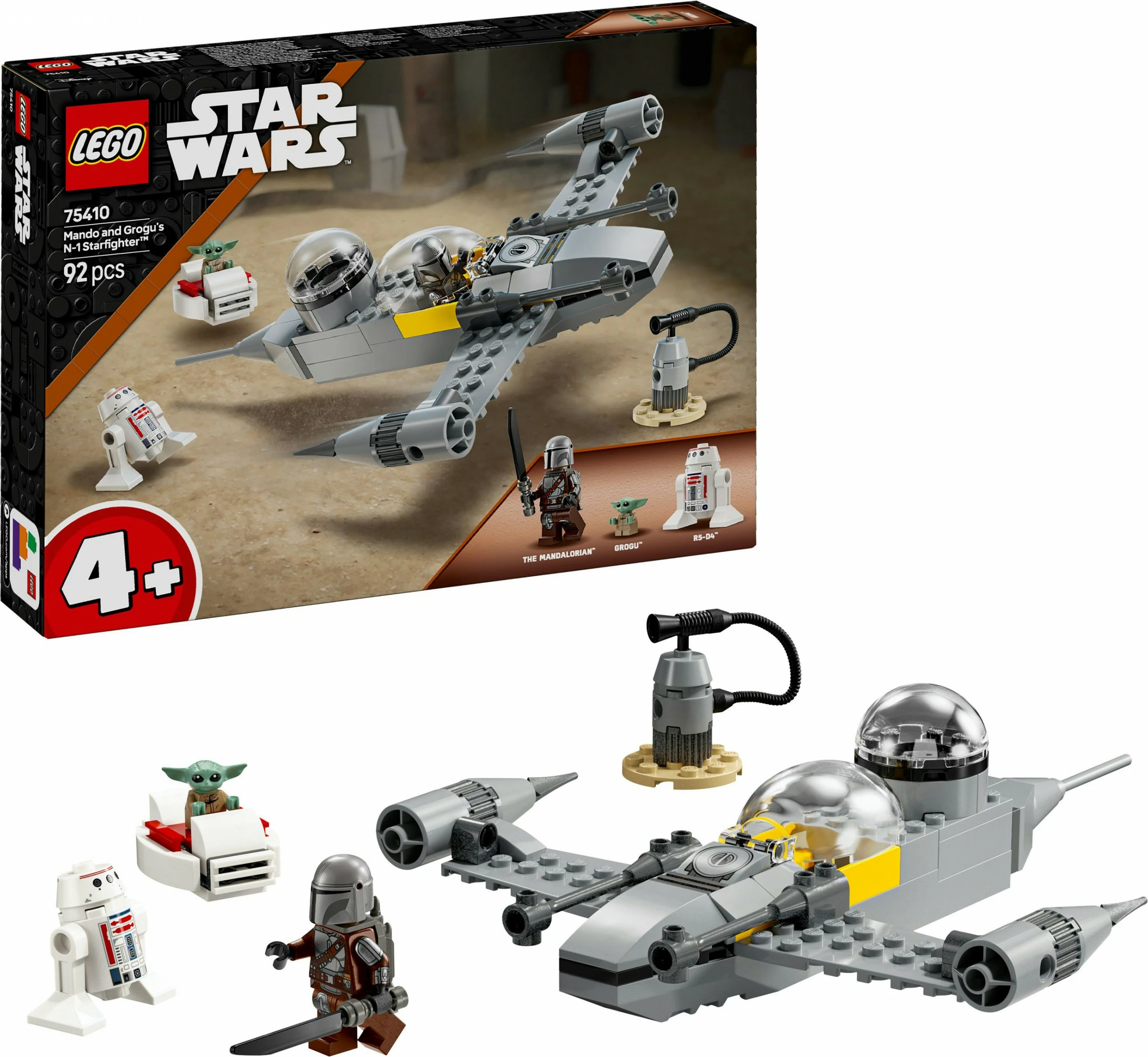 Set za sestavljanje LEGO Star Wars 75410 Mando in Grogu N-1 Starfighter, 92 kosi, večbarven