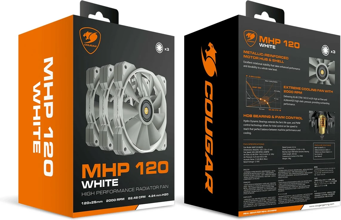 Ventilatorji za računalniško ohišje MHP 120, 120 mm, 3 kosi, beli, Cougar