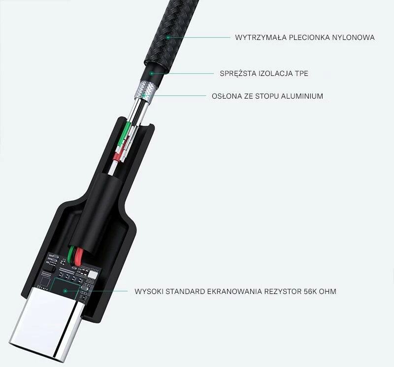 USB-C na USB-A kabel, 2 m, PD 60W 3A 20V, najlonsko pleten, črn — AUKEY CB-CA2 OEM z ježkom