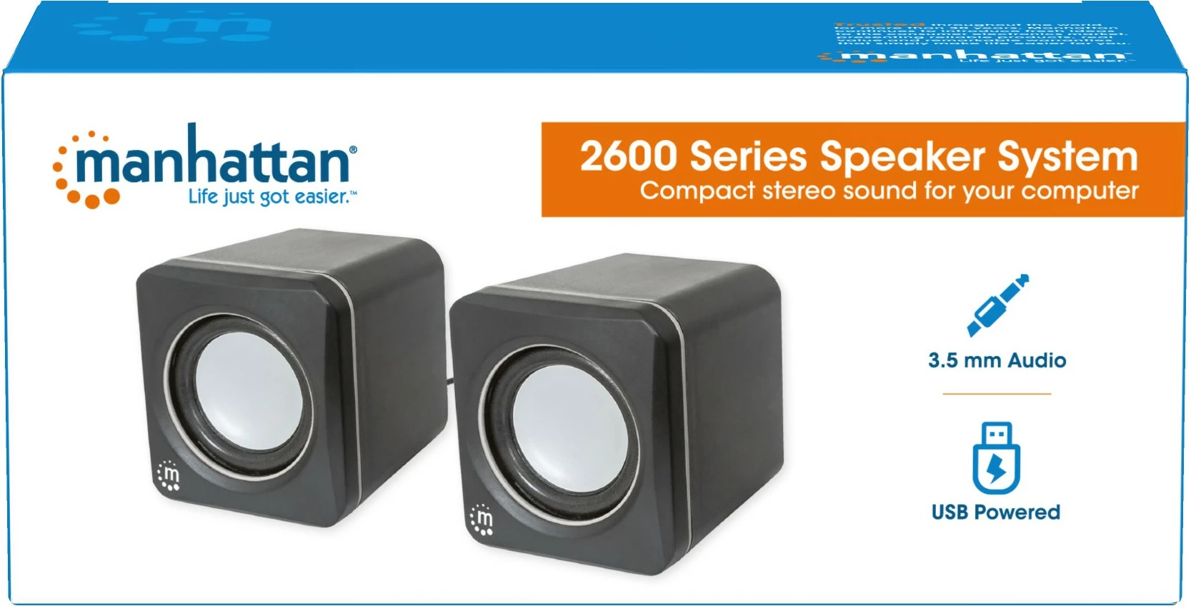 Stereo zvočniki Manhattan 2600 Series, USB, 2x3W, za PC/laptop, črno/sivi