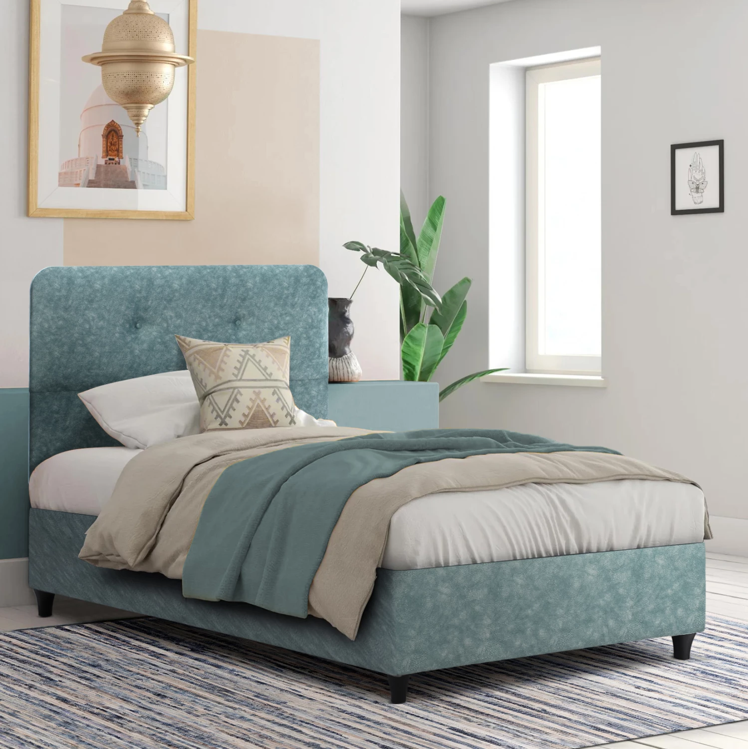 Postelja DOLORES FH649.27 T.NUBUCK tkanina svetlo zelena 90x200