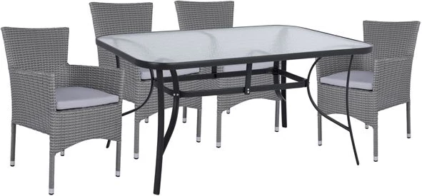Set 5 kosov Miza Kovinska Siva 150x90 s 4 stoli Siva pletenina FH10586.01