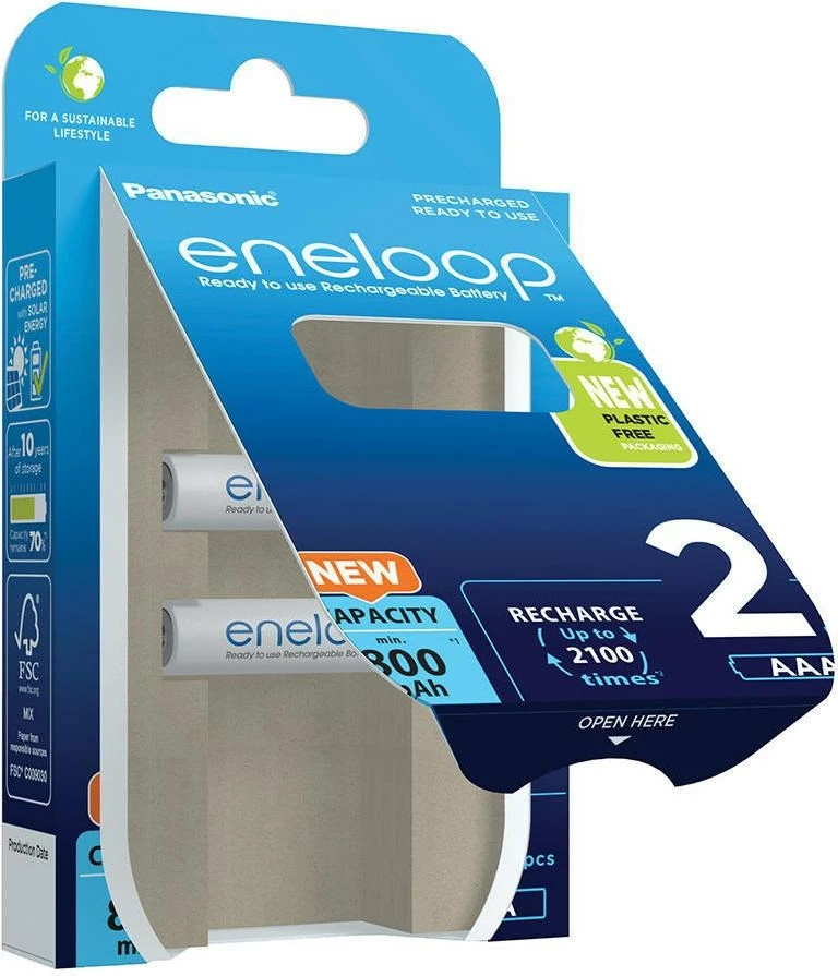 Polnilne baterije Eneloop AAA, 800 mAh, 2 kosi, bele (Panasonic)