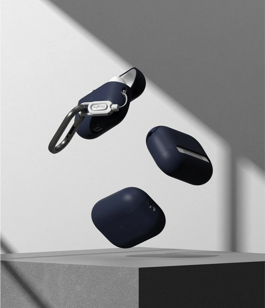 Ovitek za AirPods Pro/Pro 2 Ringke, silikonski, temno moder, z karabinom