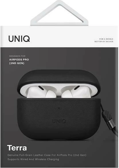Zaščitna prevleka iz naravne usnje za AirPods Pro 2 UNIQ Terra, črna