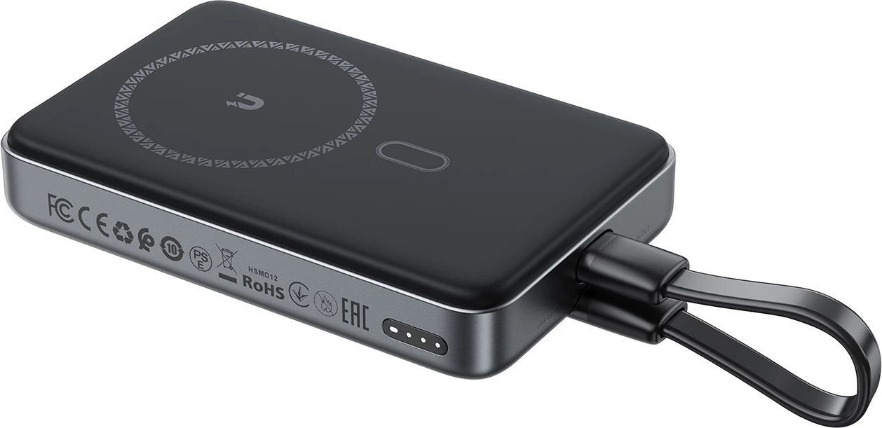 Powerbank Acefast M10, 10.000 mAh, 2x USB-C PD 30W, brezžično polnjenje 15W, s kablom, črn