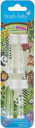 Zamenljive glave za sonično zobno ščetko, Brush-Baby WildOnes za otroke, 4 kosi
