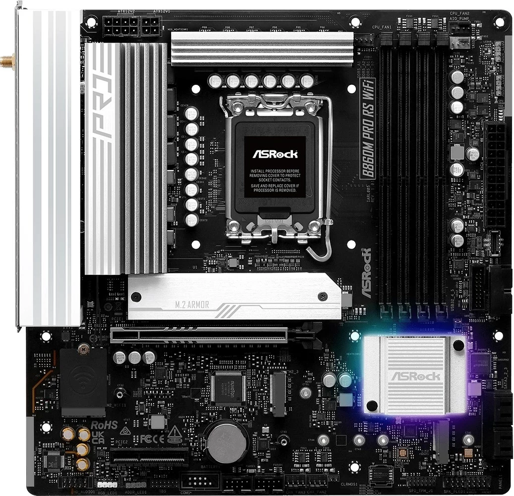 Matična plošča ASRock B860M Pro RS WiFi, micro ATX, LGA 1851, 256 GB, črna