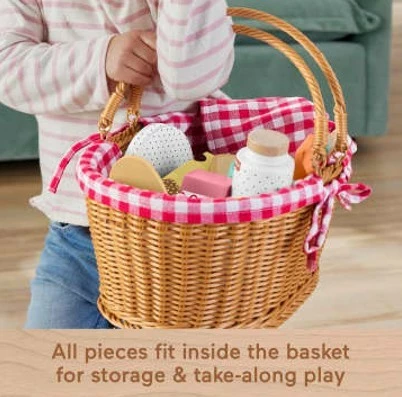 Lesena piknik košara, komplet igrač za otroke Fisher Price HXT81, večbarvna