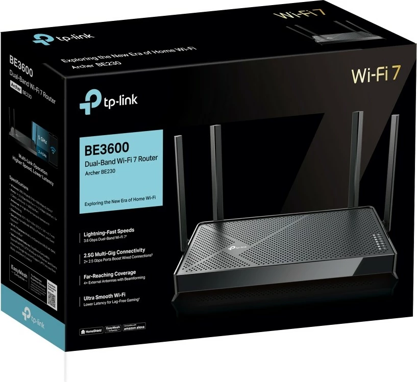 Močan Wi‑Fi 7 usmerjevalnik Archer BE3600, Dual-band, Ethernet LAN, črn