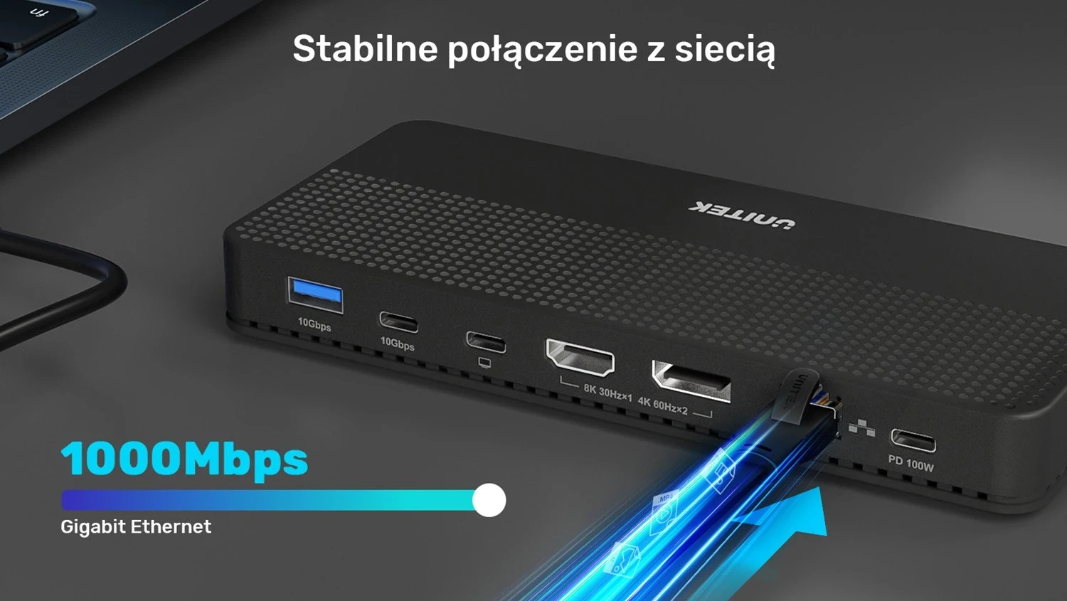Multifunkcijski dok Unitek 12 v 1, HDMI 8K, USB 4, 100 W, črn