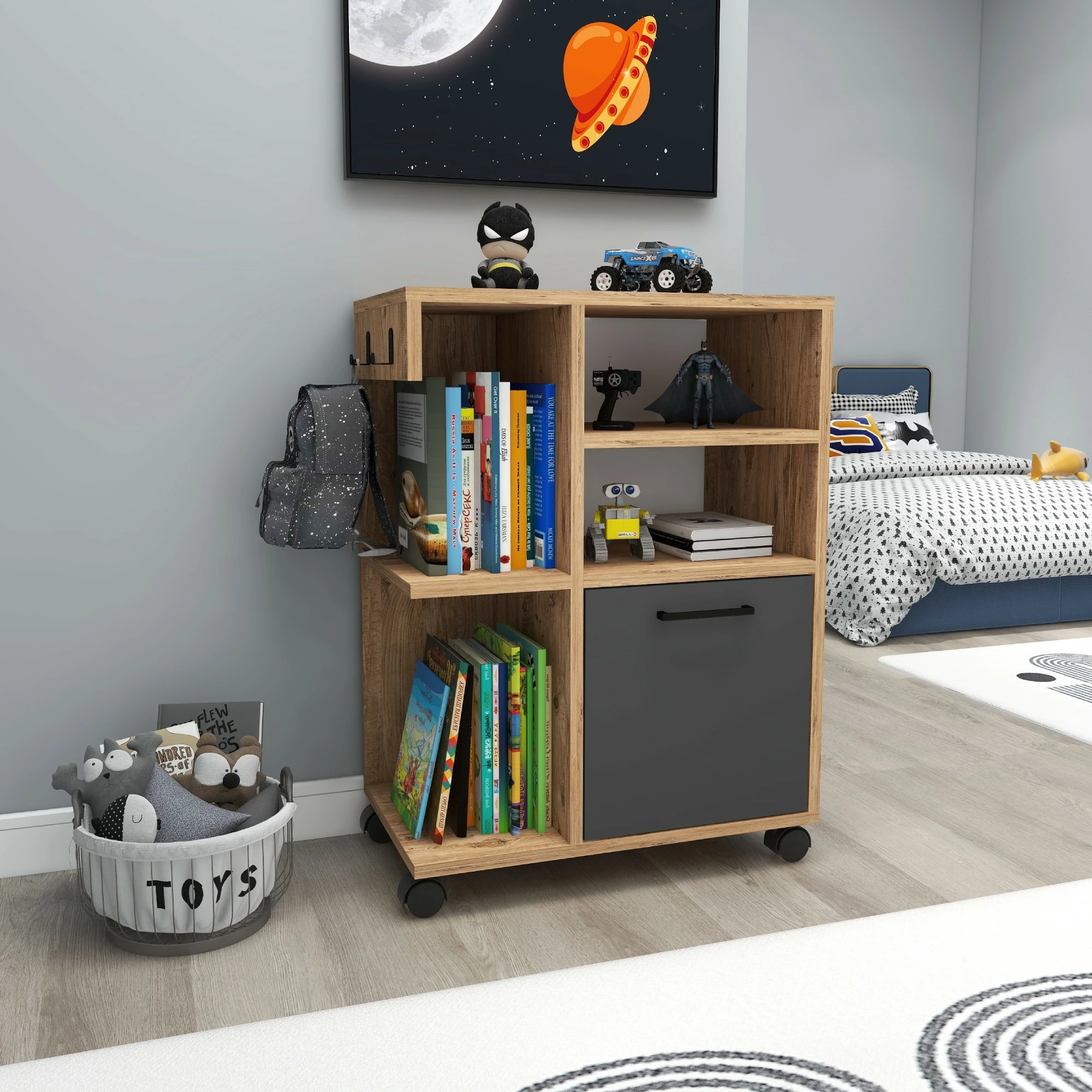 Večfunkcijska omara Hanah Home Rebusa, Atlantic Pine in antracit