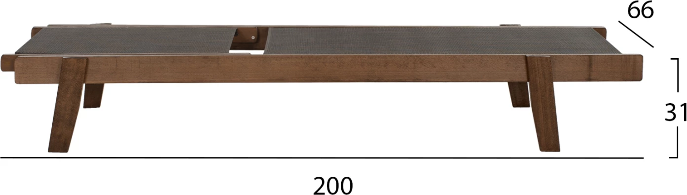 Profesionalni ležalnik iz bukovega lesa v barvi oreha in rjavi tekstileni 200x61-66x31-91Hcm.FH10356.04