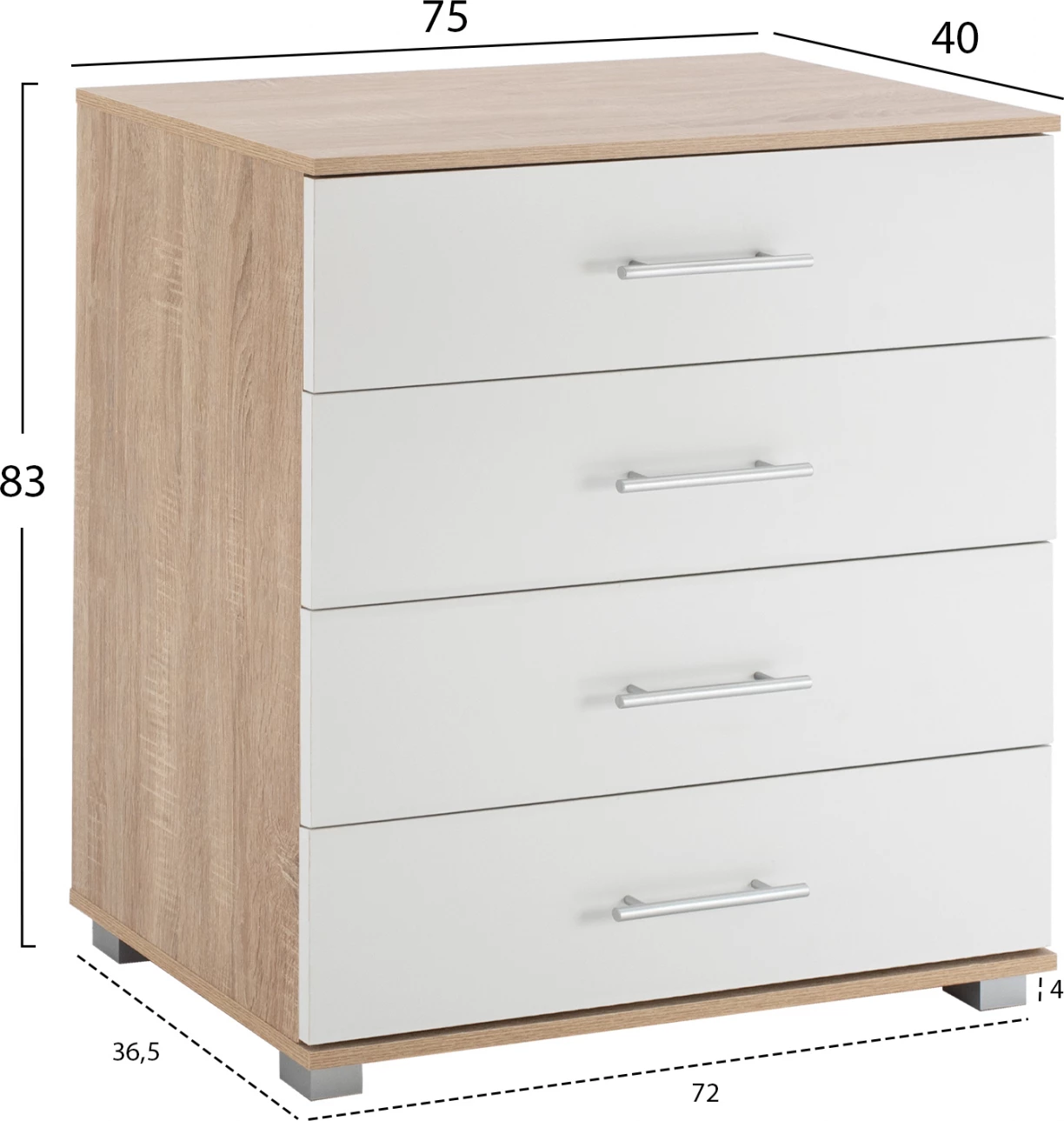 Predalnik iz melamina FH2204.06 s 4 predali Sonama-Bela 75x40x83cm