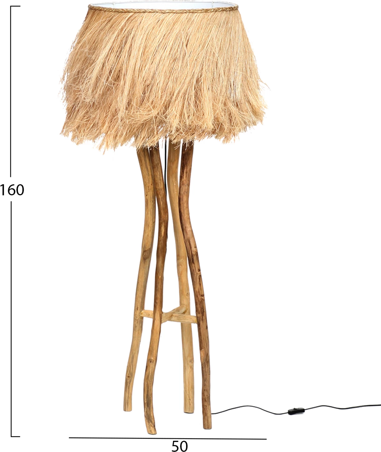 Talna svetilka iz tikovine in vlaken abaka naravne barve 50x50x160Hcm